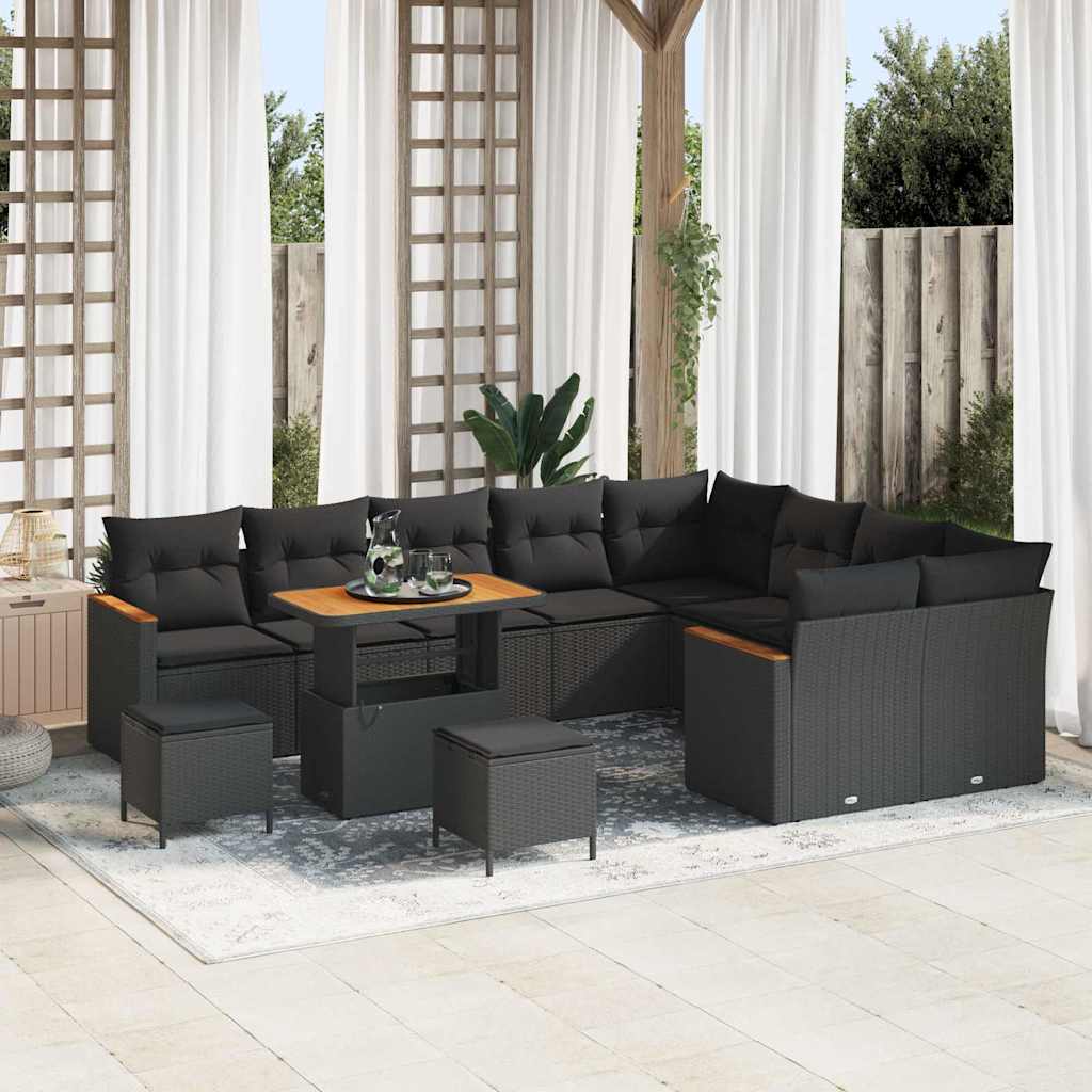 vidaXL Garden Sofa Set with Cushion 12 pcs Black Poly rattan