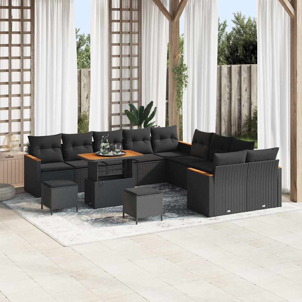 vidaXL Garden Sofa Set with Cushion 13 pcs Black Poly rattan