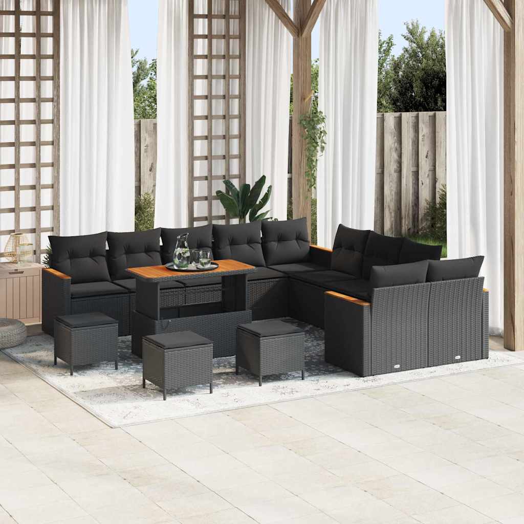 vidaXL Garden Sofa Set with Cushion 14 pcs Black Poly rattan