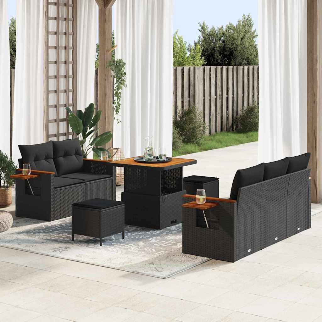 vidaXL Garden Sofa Set with Cushion 8 pcs Black Poly rattan