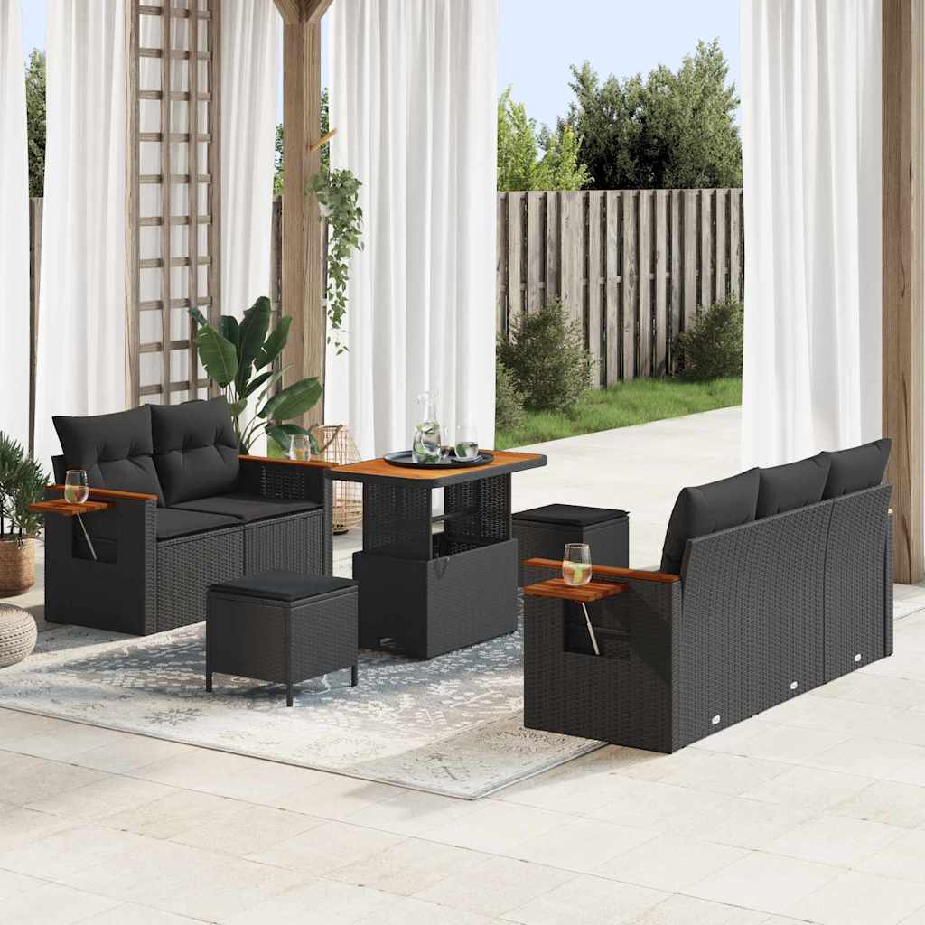 vidaXL Garden Sofa Set with Cushion 8 pcs Black Poly rattan