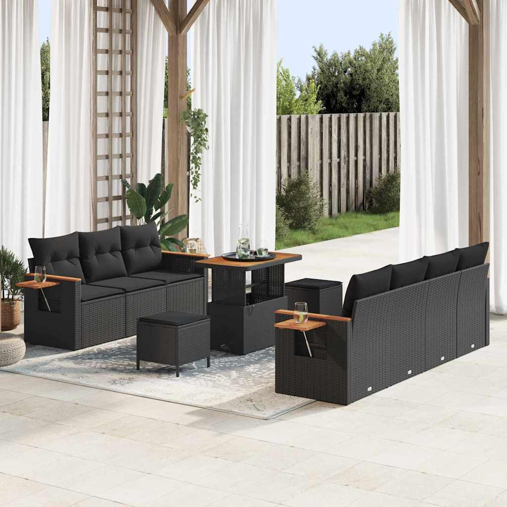 vidaXL Garden Sofa Set with Cushion 10 pcs Black Poly rattan