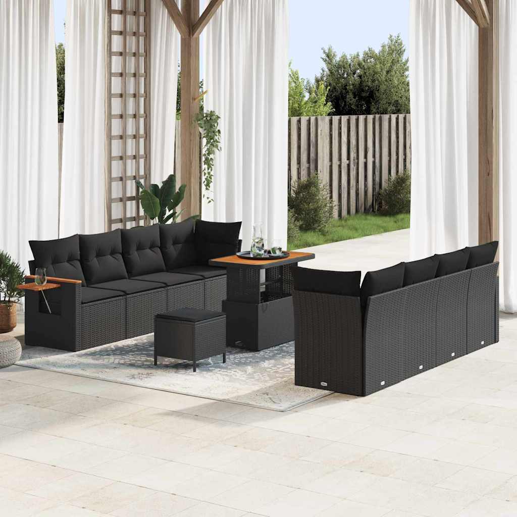 vidaXL Garden Sofa Set with Cushion 11 pcs Black Poly rattan