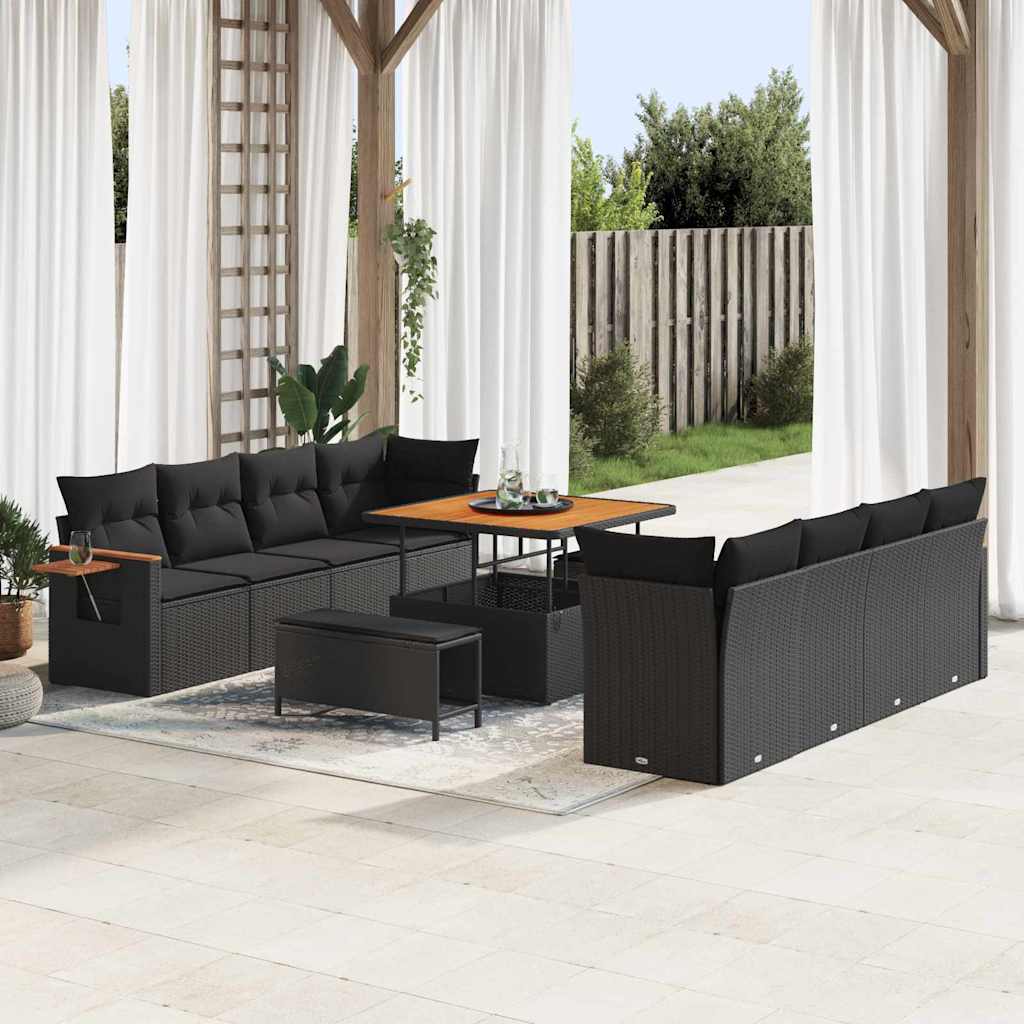 vidaXL Garden Sofa Set with Cushion 11 pcs Black Poly rattan