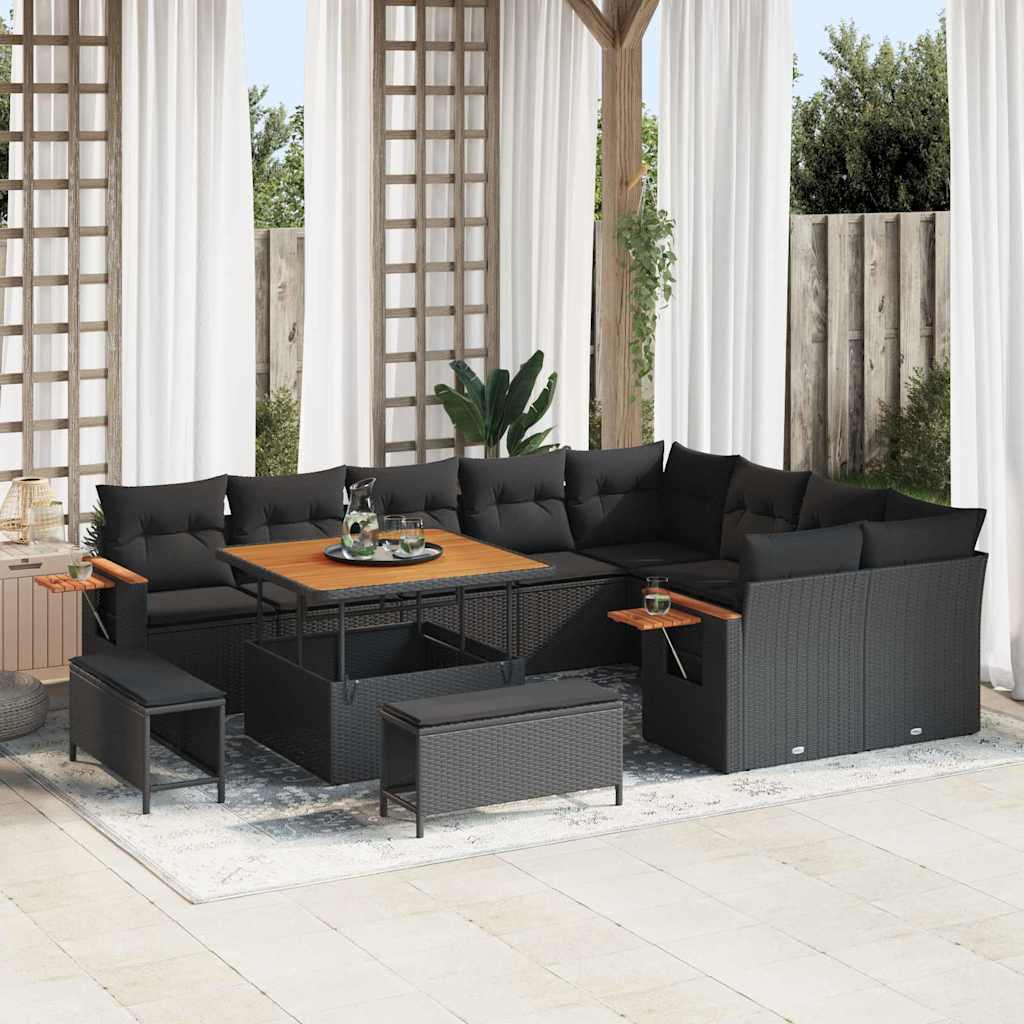 vidaXL Garden Sofa Set with Cushion 12 pcs Black Poly rattan