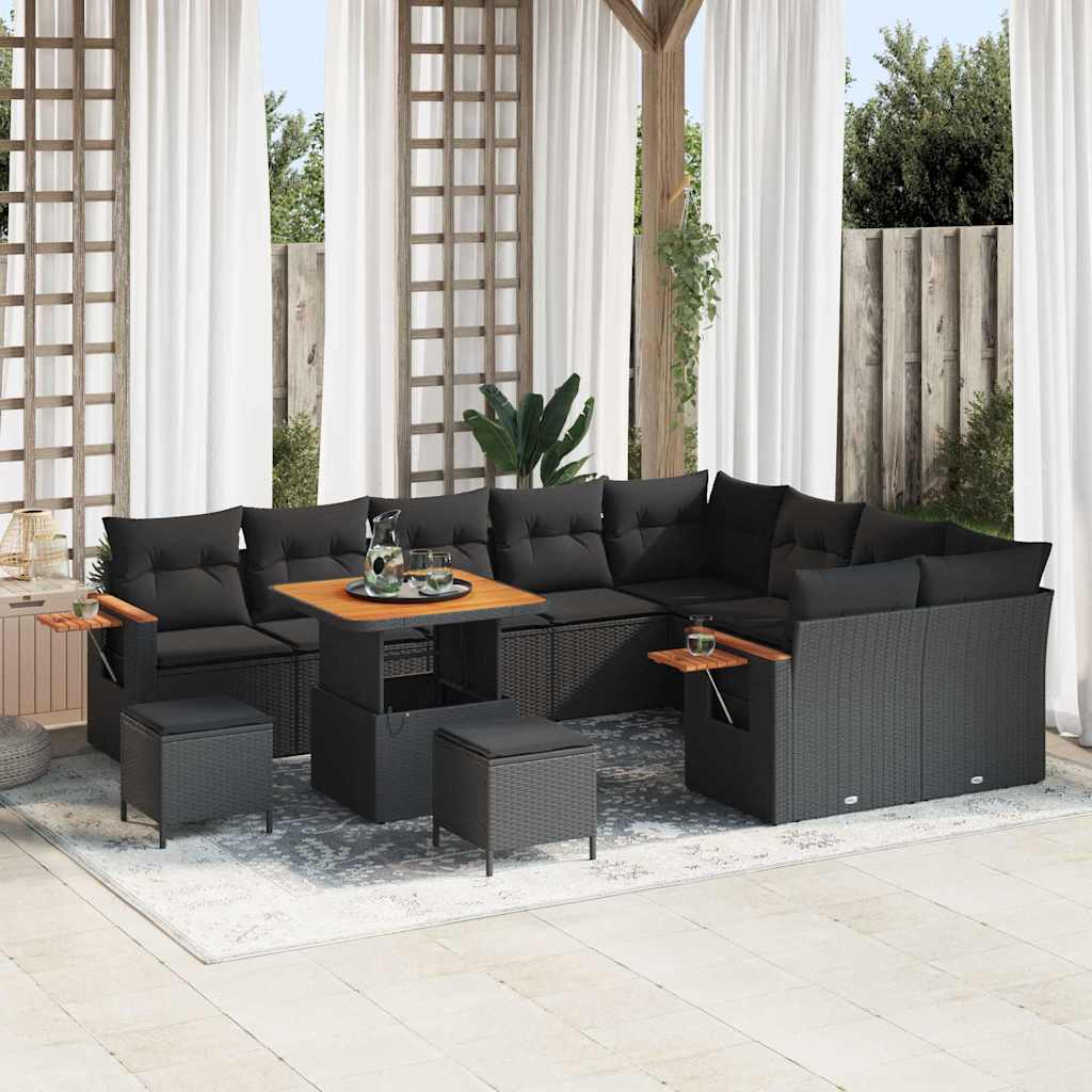 vidaXL Garden Sofa Set with Cushion 12 pcs Black Poly rattan