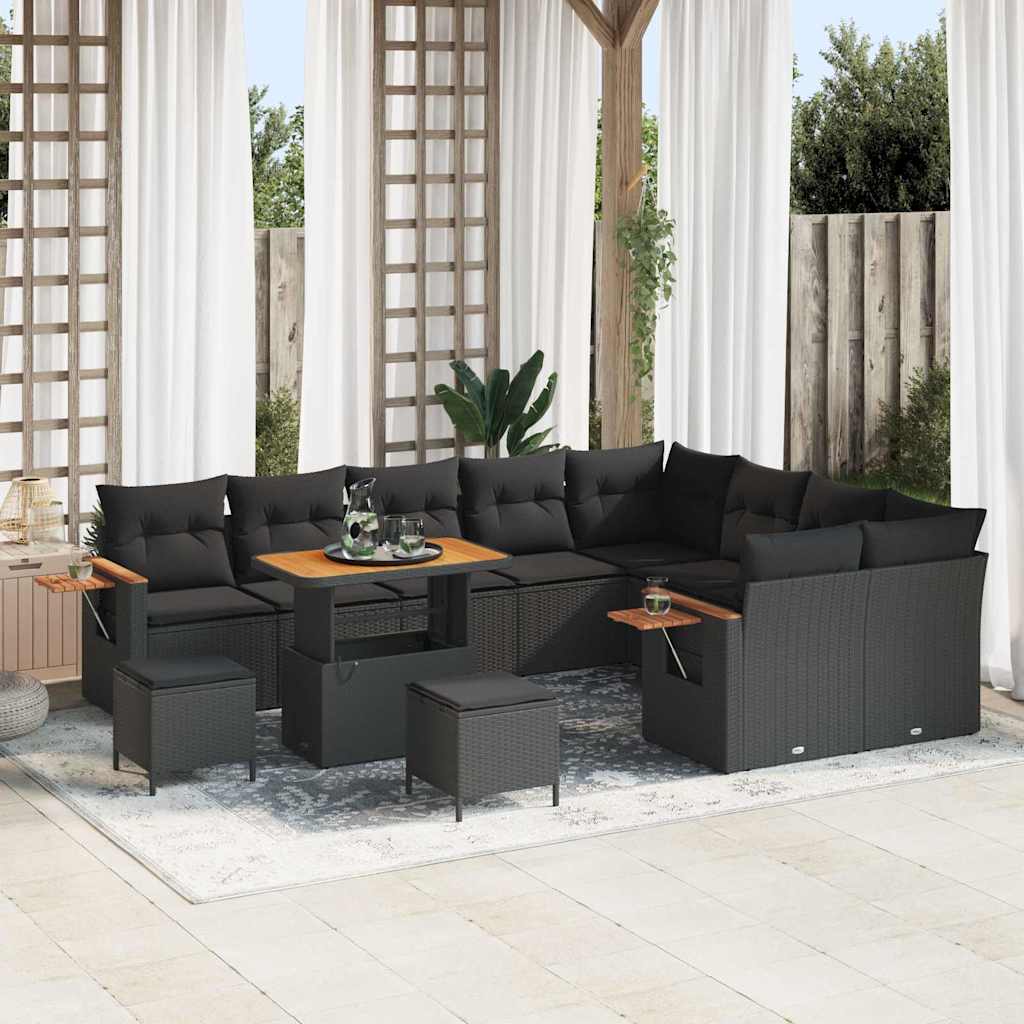 vidaXL Garden Sofa Set with Cushion 12 pcs Black Poly rattan