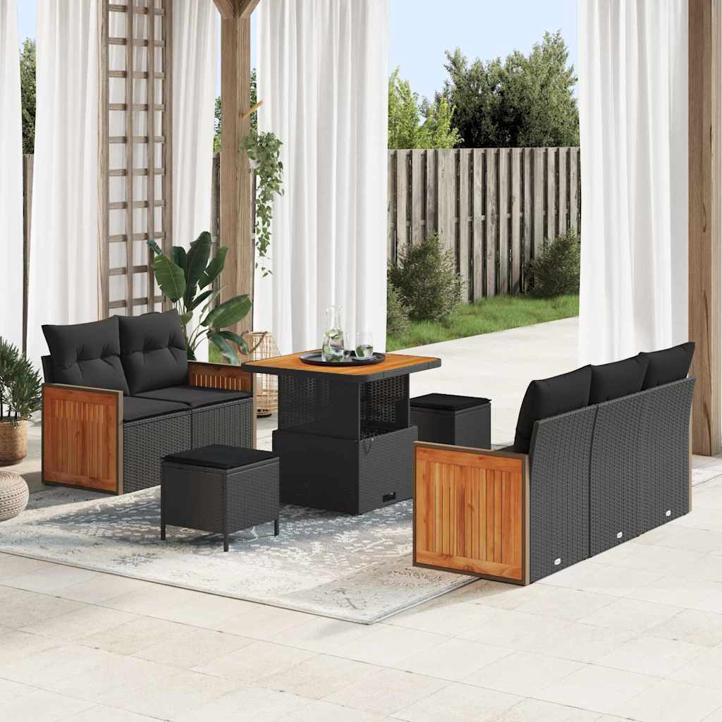 vidaXL Garden Sofa Set with Cushion 8 pcs Black Poly rattan
