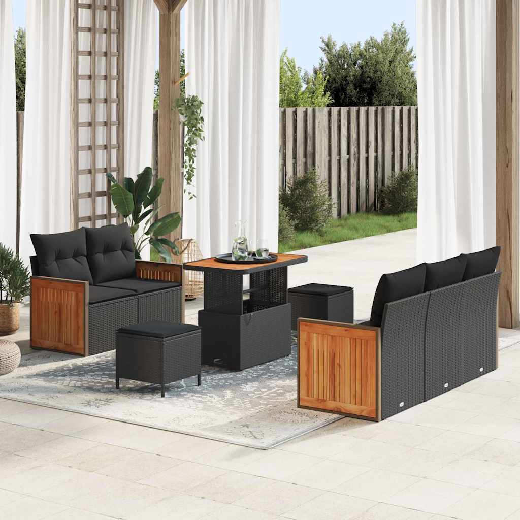 vidaXL Garden Sofa Set with Cushion 8 pcs Black Poly rattan