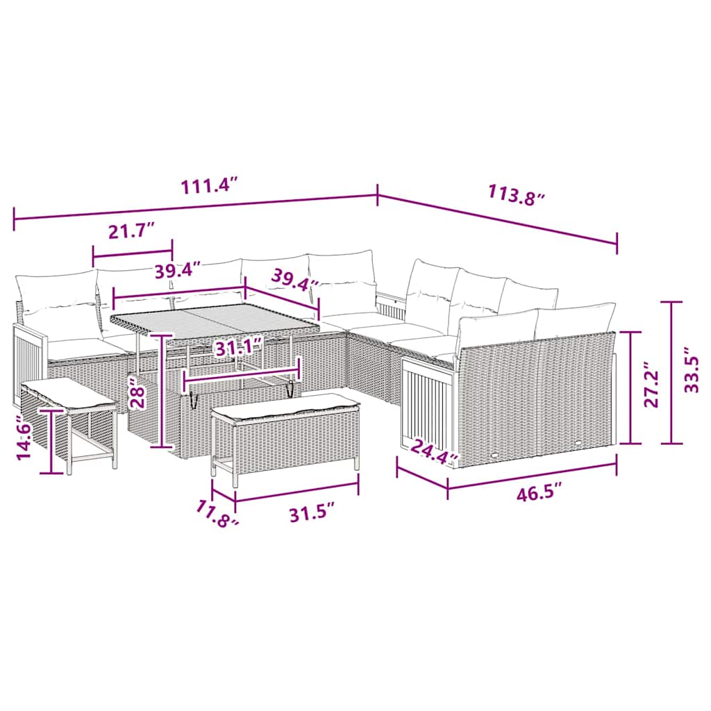8721288454232_wbg-siz_en_hd_1 vidaXL Garden Sofa Set 13 pcs Black 100 x 100 x 71 cm Poly Rattan - Image 12