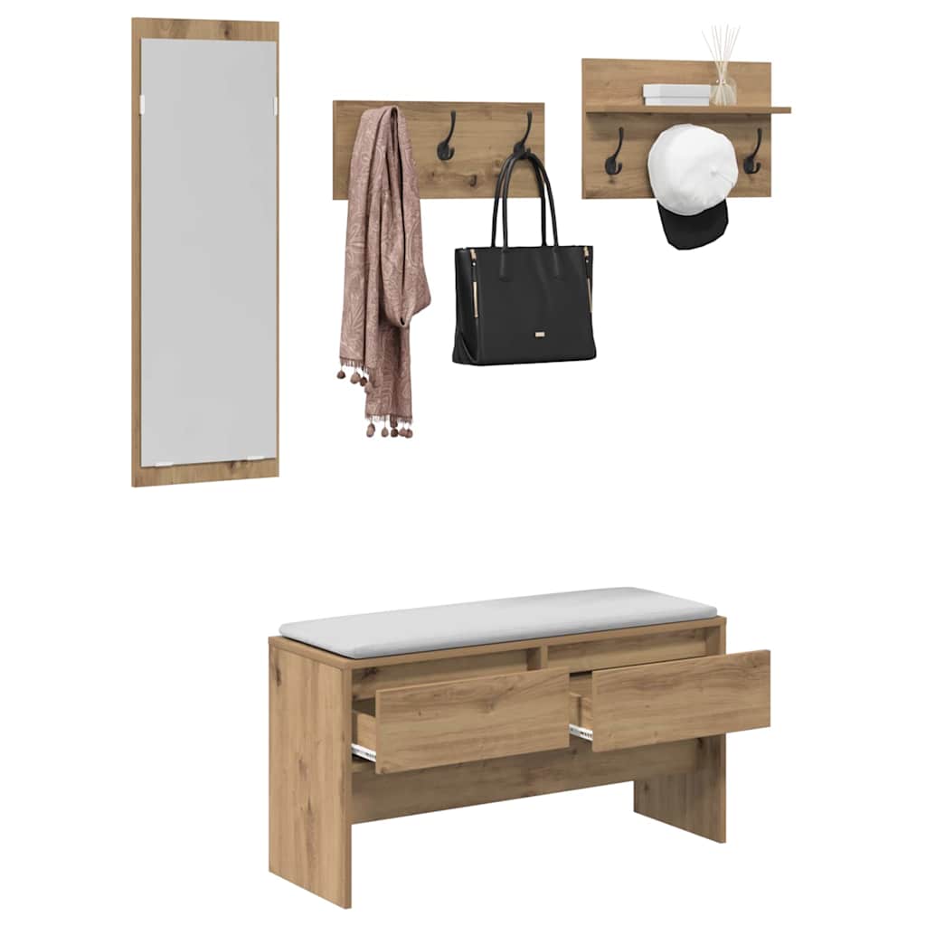 8721288519795_wbg-mo_en_hd_1 vidaXL Hallway Furniture Set 4 pcs Black oak 90 x 31 x 46.5 cm - Image 3