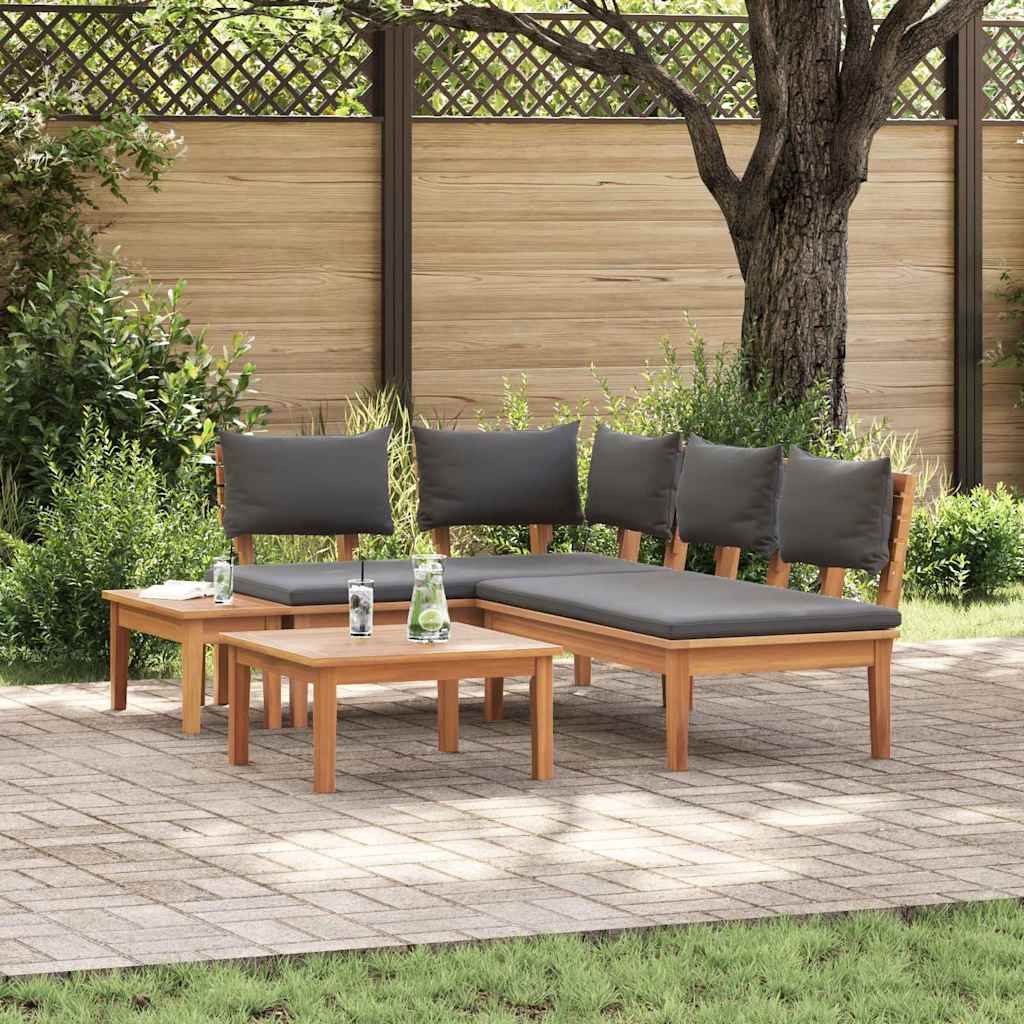 vidaXL Garden Bench Set with Cushion with Storage 4 pcs Brown and Grey