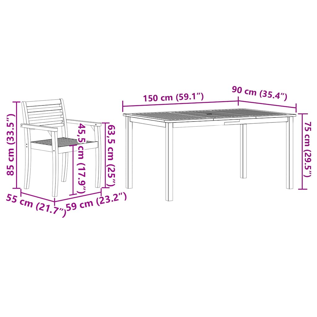 8721288595805_wbg-siz_en_hd_1 vidaXL Garden Dining Set 5 pcs Brown Solid acacia wood - Image 9