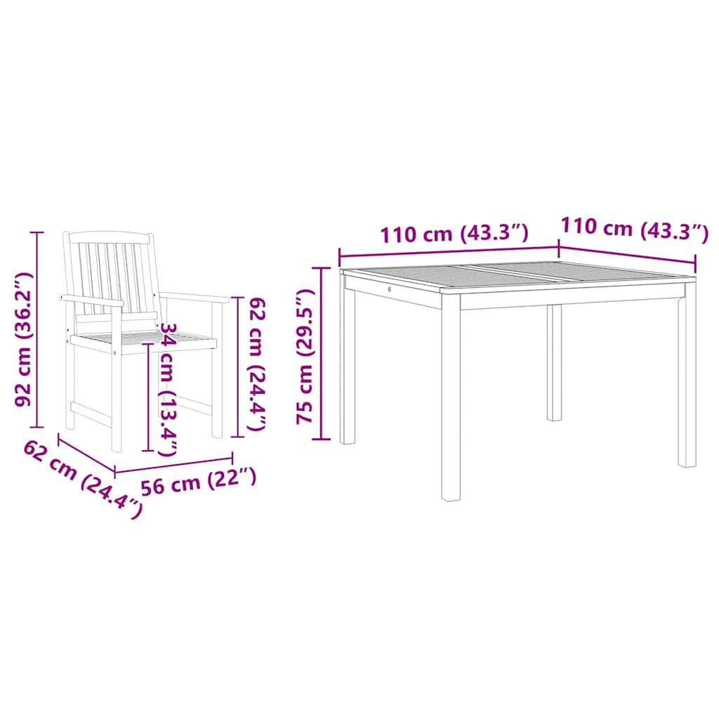 8721288595997_wbg-siz_en_hd_1 vidaXL Garden Dining Set 5 pcs Brown Solid acacia wood - Image 12