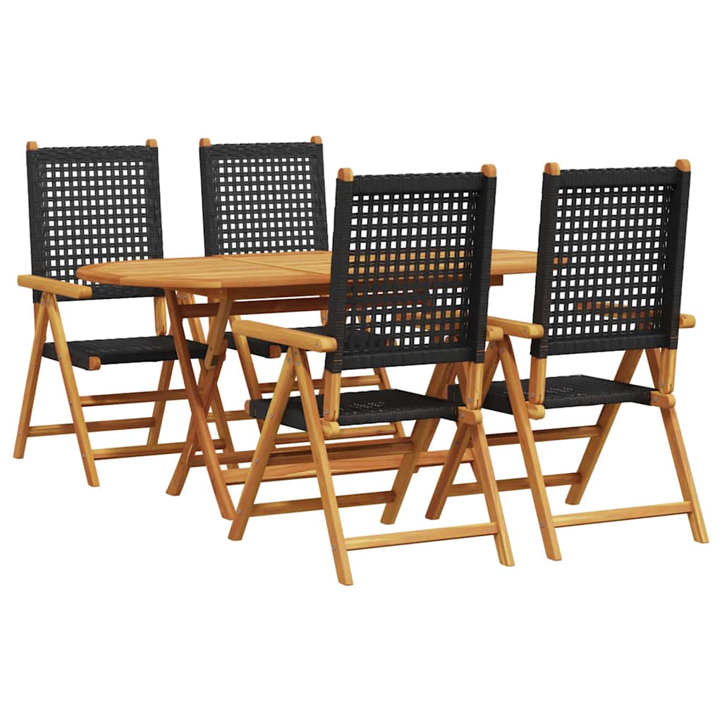 8721288596444_wbg-an-m_en_hd_2 vidaXL Garden Dining Set 5 pcs Black Solid acacia wood and poly rattan - Image 2