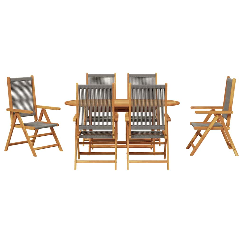 8721288596536_wbg-fr_en_hd_4 vidaXL Garden Dining Set 7 pcs Grey Solid acacia wood and poly rattan - Image 7