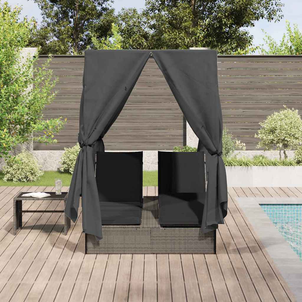 8721288599087_mo-im_en_hd_2 vidaXL Double Sun Lounger with Roof Grey 205 x 129 x 200 cm PE rattan - Image 3