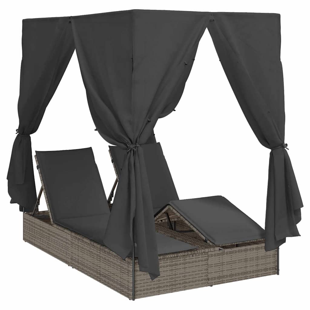 8721288599087_wbg-an-m_en_hd_1 vidaXL Double Sun Lounger with Roof Grey 205 x 129 x 200 cm PE rattan - Image 2
