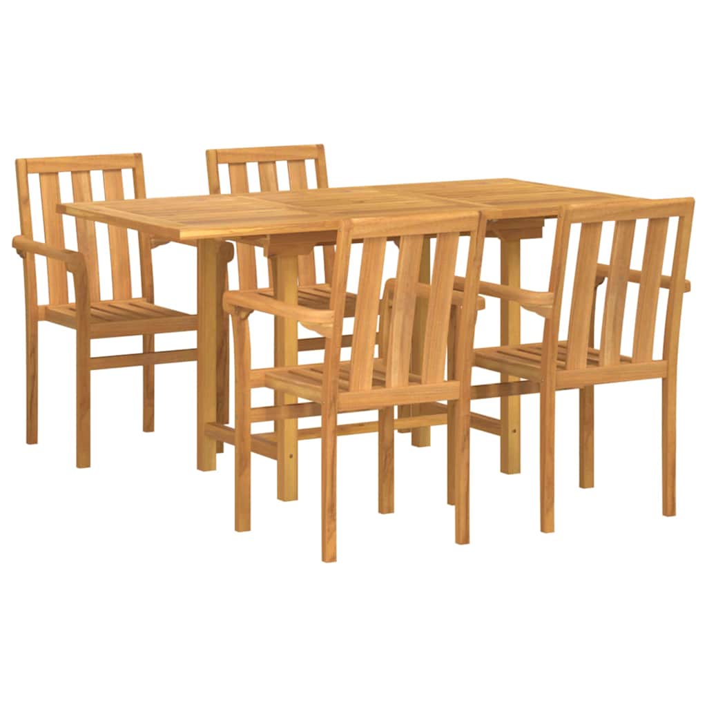 8721288665935_wbg-an-m_en_hd_4 vidaXL Garden Dining Set 5 pcs Brown 160 x 80 x 75 cm Solid teak wood - Image 2
