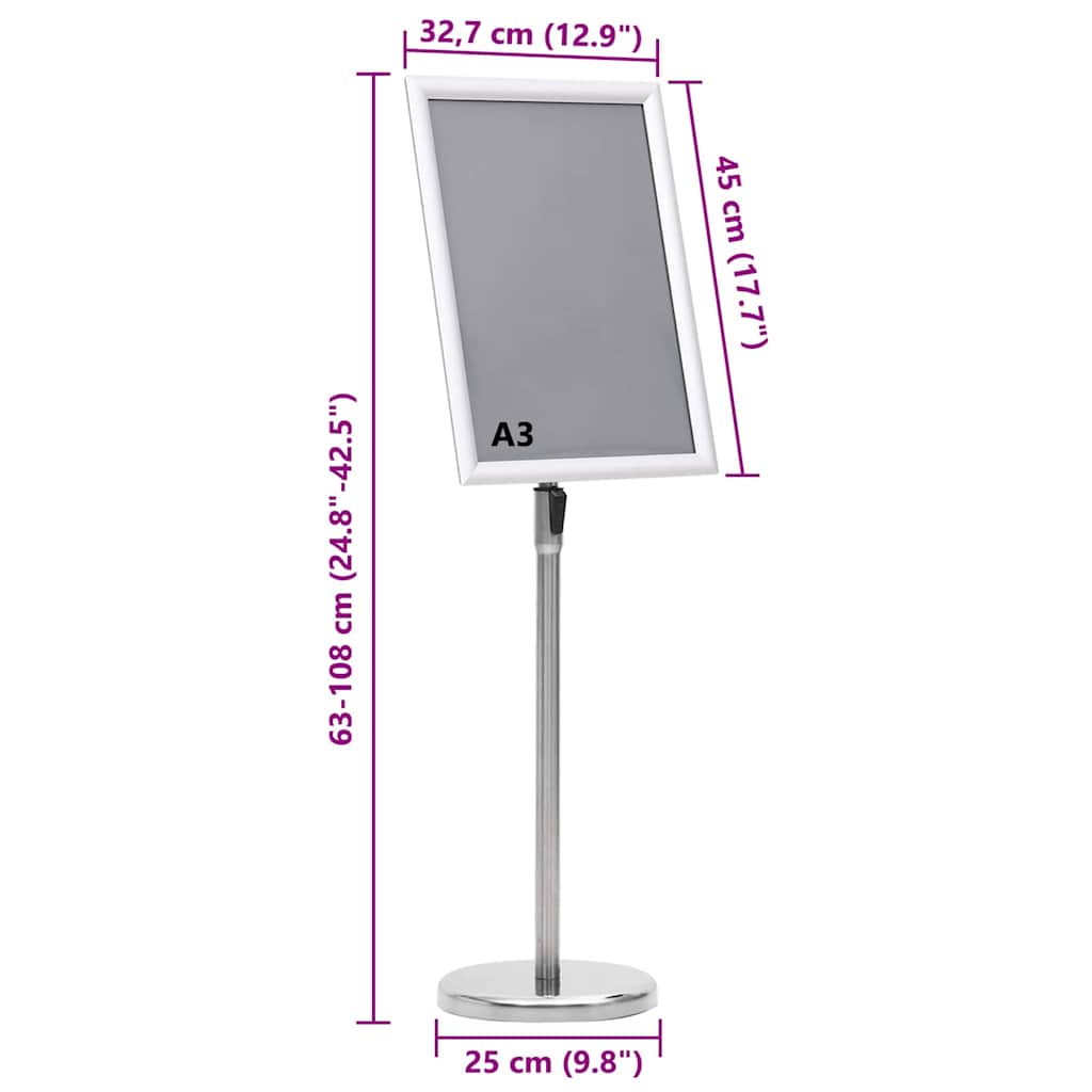 8721288723420_wbg-siz_en_hd_1 vidaXL Poster Stands 2 pcs Silver 45 x 33 x 88 cm Aluminium alloy - Image 11