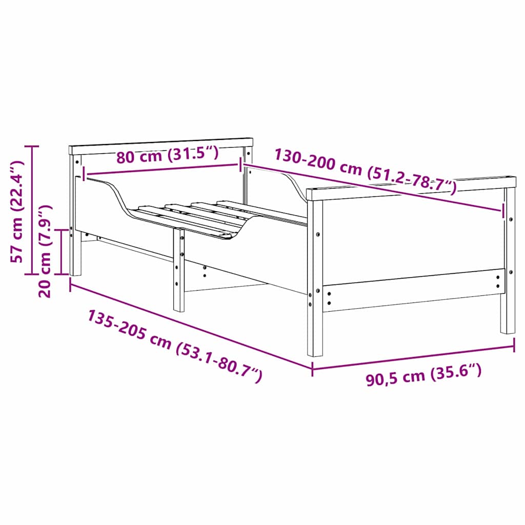 8721288789471_wbg-siz_en_hd_1 vidaXL Extendable Bed Frame for Kids Other Brown 80 x 130 / 165 / 200 cm - Image 12