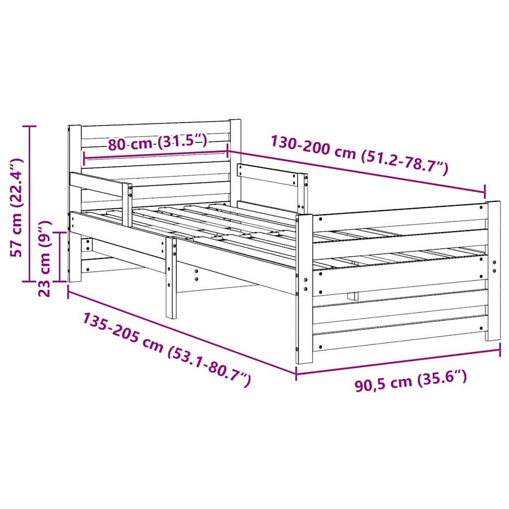 8721288789501_wbg-siz_en_hd_1 vidaXL Extendable Bed Frame for Kids Other Brown 80 x 130 / 165 / 200 cm - Image 11