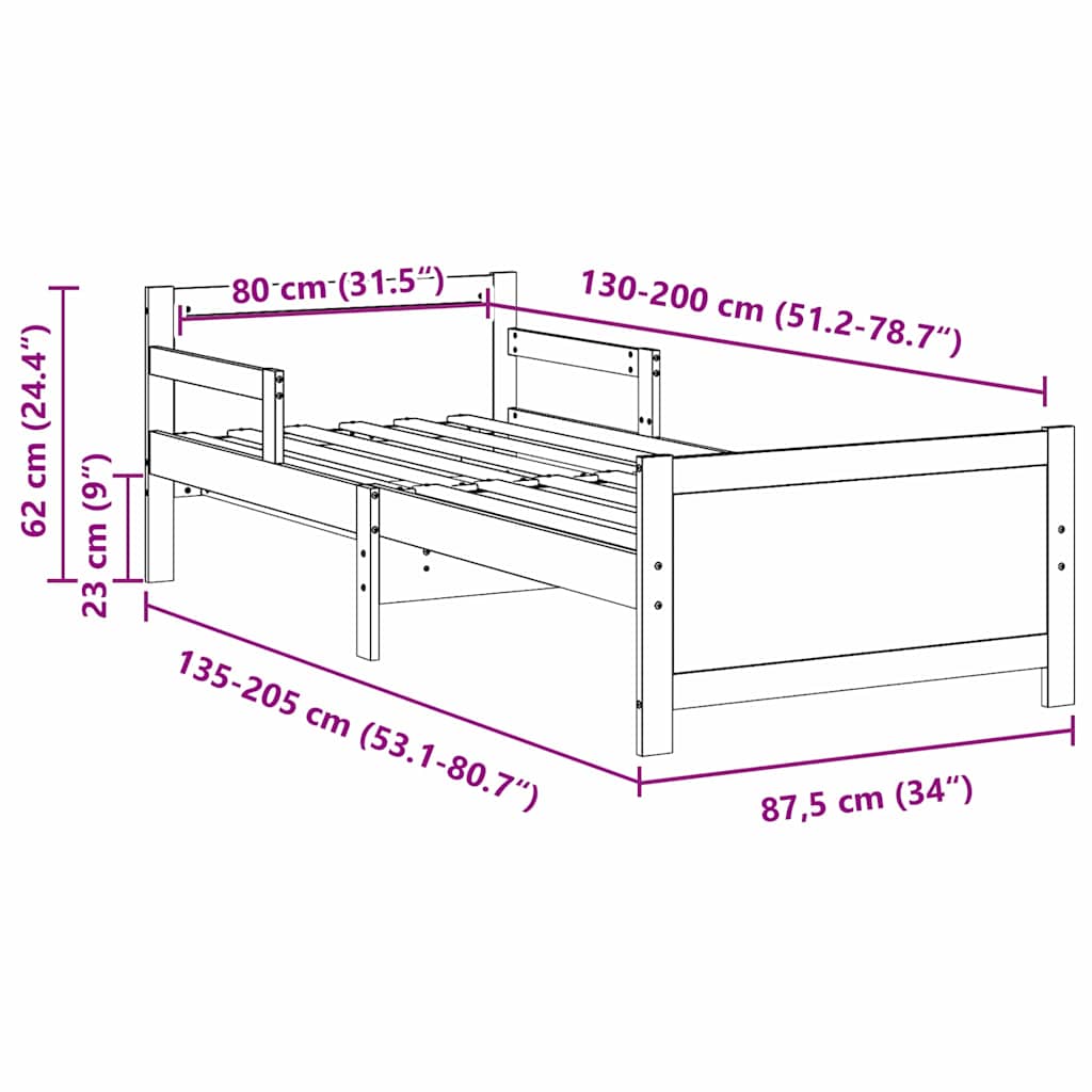 8721288789532_wbg-siz_en_hd_1 vidaXL Extendable Bed Frame for Kids Other Brown 80 x 130 / 165 / 200 cm - Image 11