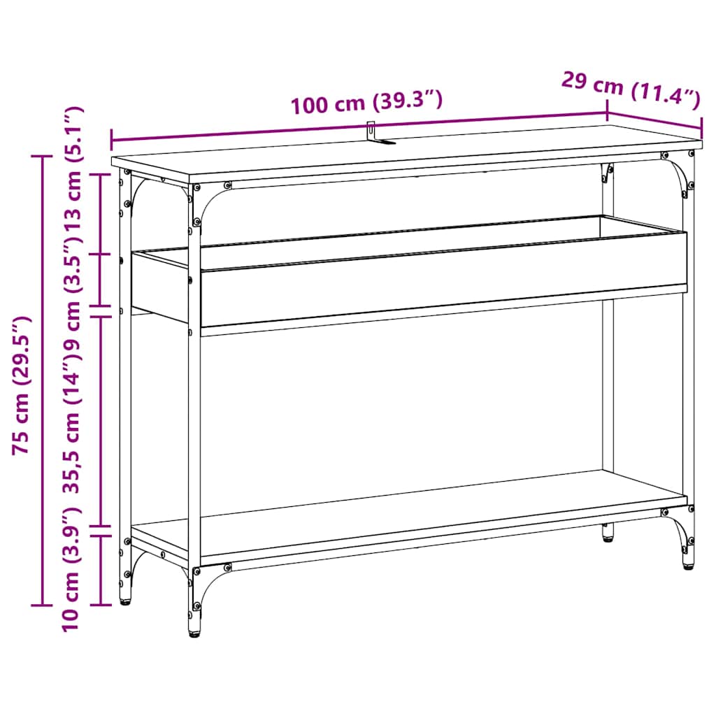 8721288900081_wbg-siz_en_hd_1 vidaXL Console Table Black oak 100 x 29 x 75 cm Engineered wood - Image 12