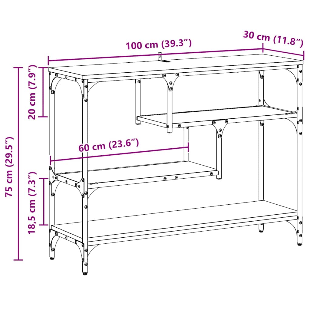 8721288900265_wbg-siz_en_hd_1 vidaXL Console Table Black oak 100 x 30 x 75 cm Engineered wood - Image 12