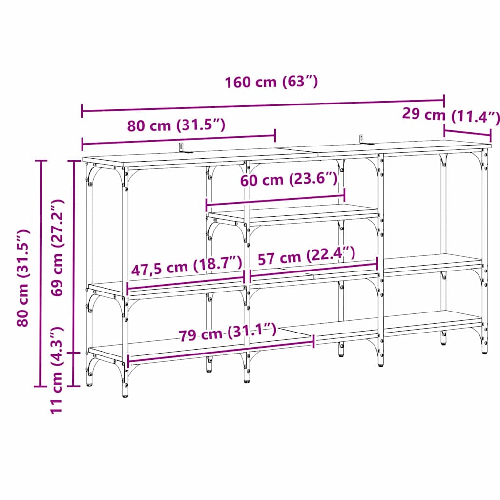 8721288900418_wbg-siz_en_hd_1 vidaXL Console Table Black oak 160 x 29 x 80 cm Engineered wood - Image 12