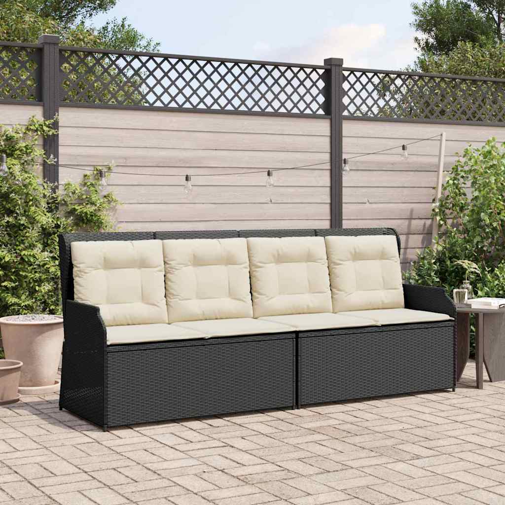 vidaXL Garden Bench with Cushion Black Poly rattan