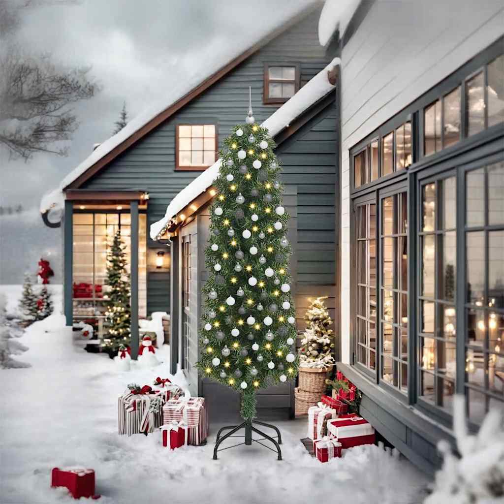 vidaXL Slim Christmas Tree Green 61 x 61 x 240 cm Plastic and metal