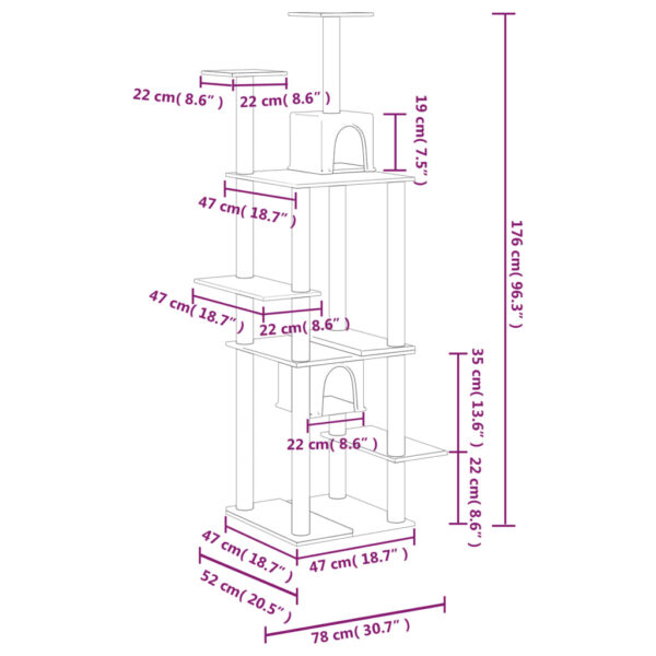 vidaXL Cat Tree with Sisal Scratching Posts Cream 176 cm - Image 7