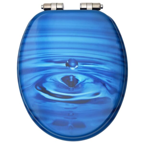 vidaXL WC Toilet Seat with Soft Close Lid MDF Blue Water Drop Design - Image 5