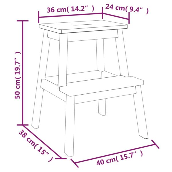 vidaXL 2 Step Stool 40x38x50 cm Solid Wood Acacia - Image 8