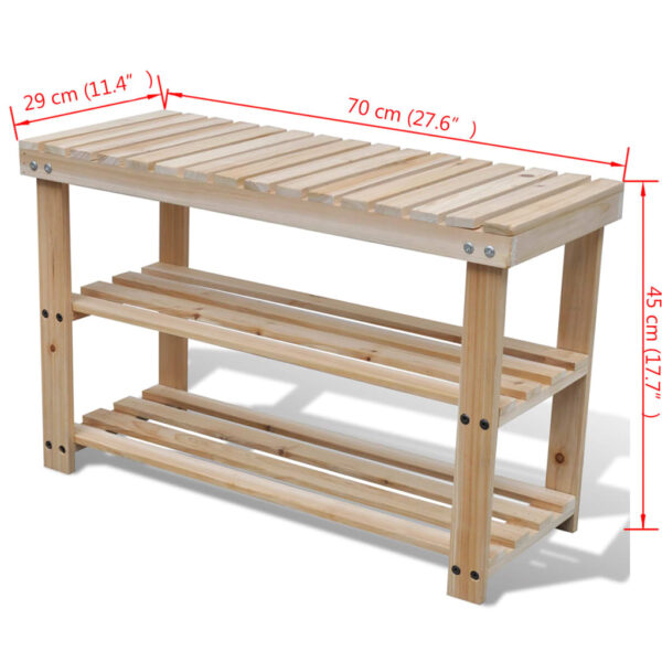 vidaXL 2-in-1 Shoe Rack with Bench Top Solid Fir Wood - Image 3
