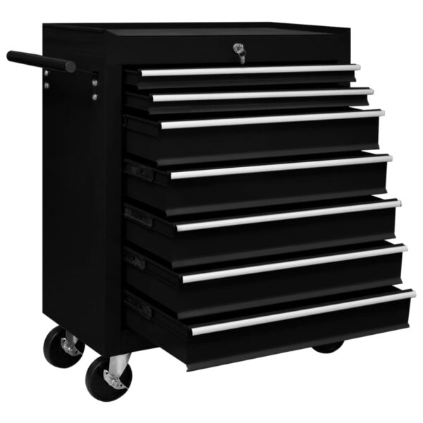 vidaXL Workshop Tool Trolley with 7 Drawers Black - Image 2
