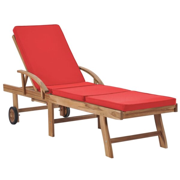 vidaXL Sun Loungers with Cushions 2 pcs Solid Teak Wood Red - Image 2