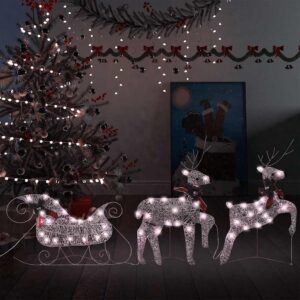 vidaXL Reindeer & Sleigh Christmas Decoration 60 LEDs Outdoor Gold