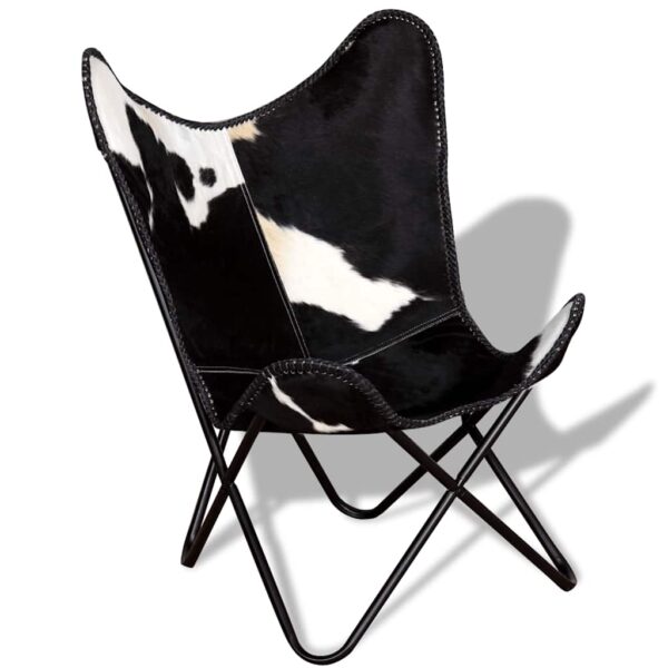 vidaXL Butterfly Chair Black and White Real Cowhide Leather - Image 6