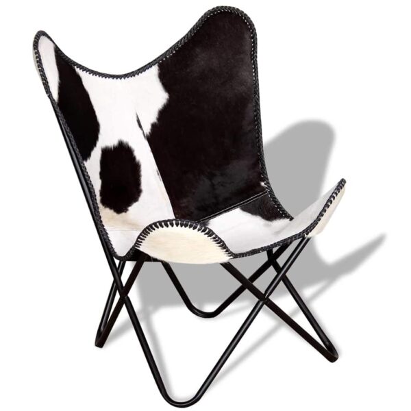 vidaXL Butterfly Chair Black and White Real Cowhide Leather - Image 4