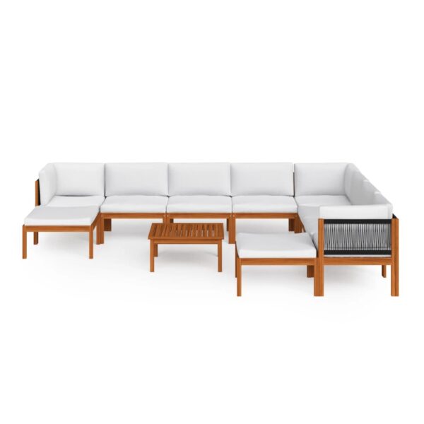 vidaXL 11 Piece Garden Lounge Set with Cushions Cream Wood Acacia&Rope - Image 3