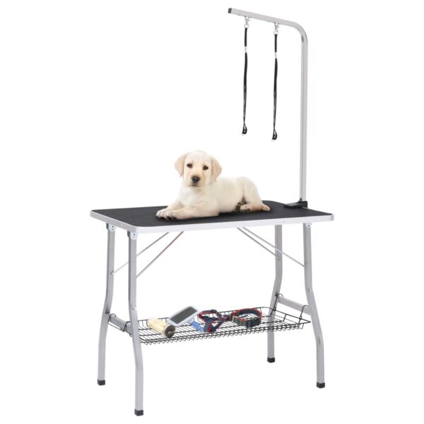 vidaXL Adjustable Dog Grooming Table with 2 Loops and Basket - Image 1