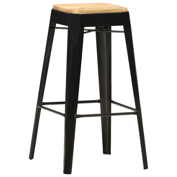 vidaXL Bar Stools 4 pcs Black Solid Mango Wood - Image 2