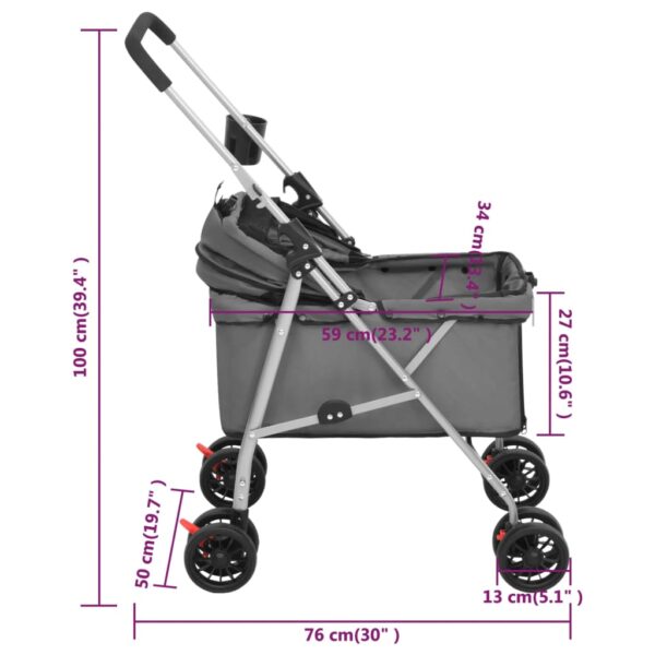 vidaXL Folding Dog Stroller Grey 76x50x100 cm Oxford Fabric - Image 13