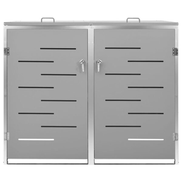 vidaXL Double Wheelie Bin Shed 138x77.5x112.5 cm Stainless Steel - Image 3