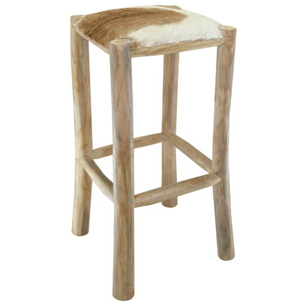 vidaXL Bar Stool Goatskin Leather and Solid Teak Wood - Image 1