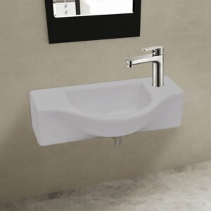 vidaXL Ceramic Bathroom Sink Basin with Faucet Hole White
