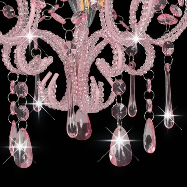 vidaXL Ceiling Lamp with Beads Pink Round E14 - Image 6