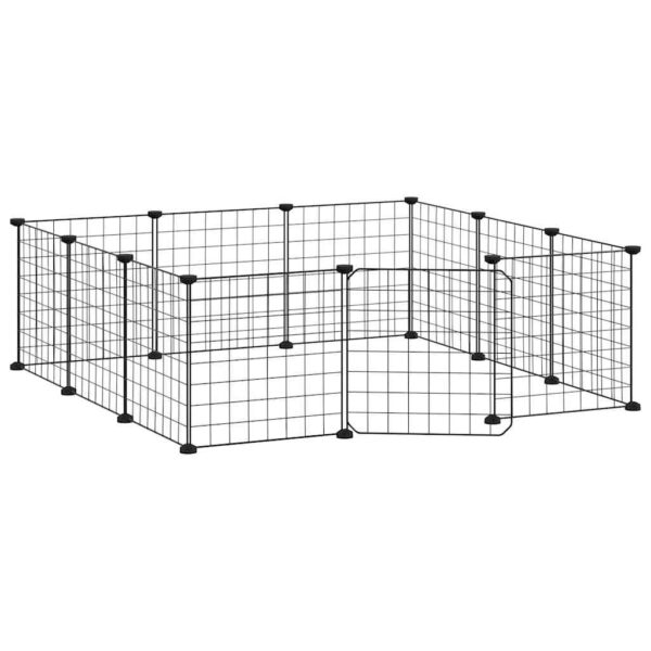 vidaXL 12-Panel Pet Cage with Door Black 35x35 cm Steel - Image 4